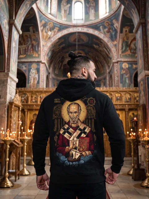 Sveti Nikola Čudotvorac crni duks – leđa